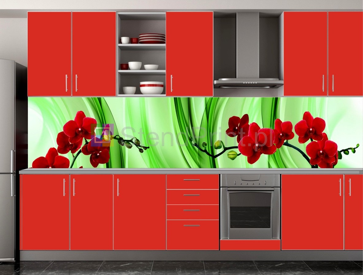 Ścianka robocza kuchni wykonana z tworzywa sztucznego w kolorze czerwonym